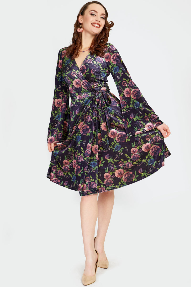 Velvet Flora Bell Sleeve Wrap Dress by Voodoo Vixen