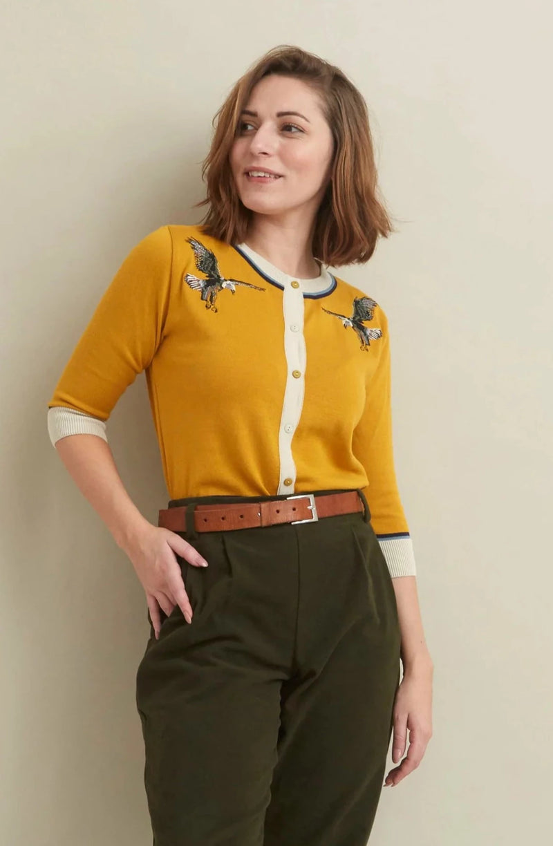 Mustard Eagles Embroidered Vera Cardigan by Palava
