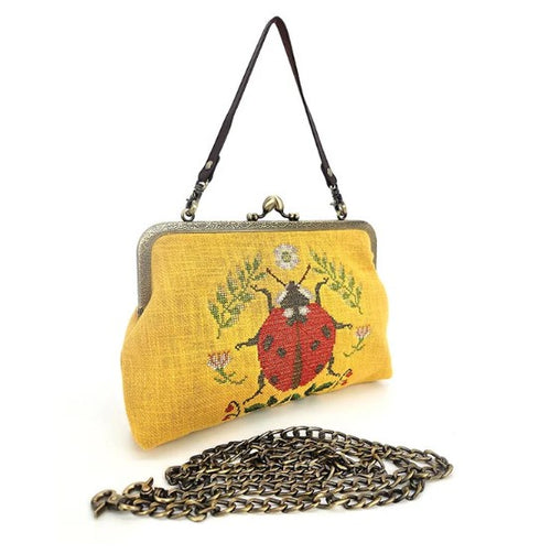 Yellow Vintage Ladybug Kisslock Bag