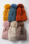 Cable Knit Pom Pom Beanie Hat in Multiple Colors