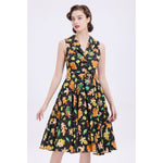 Dark Green Leaf Print Jani Dress by Miss Lulo