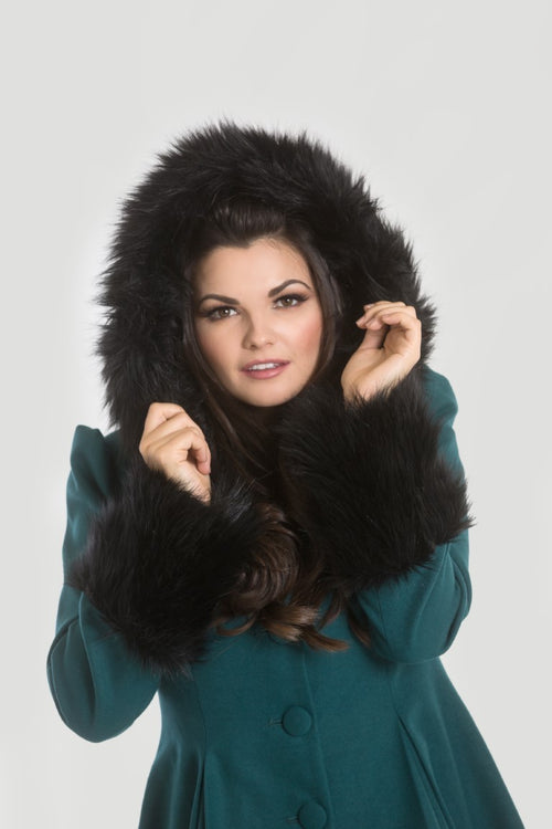 Elvira Hooded Coat in Dark Green by Hell Bunny