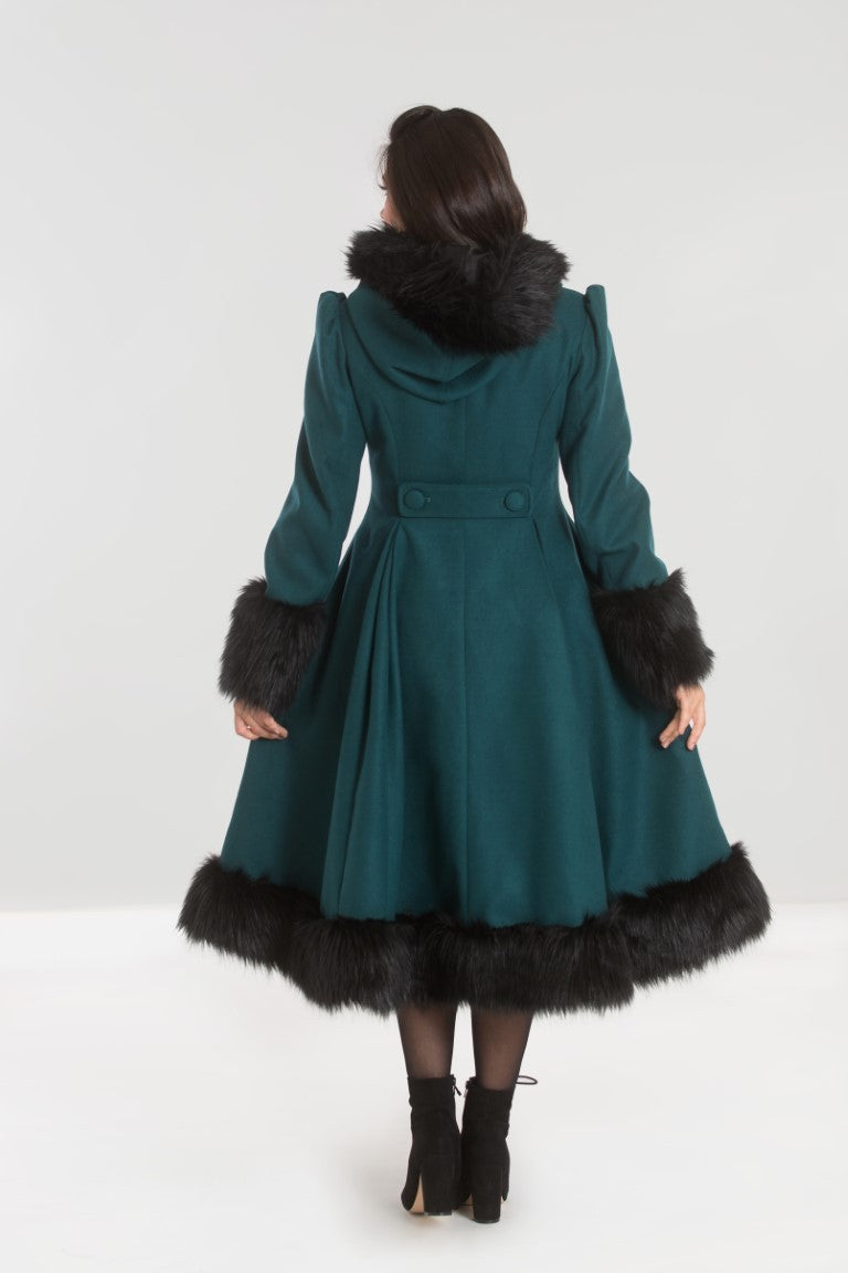 Elvira Hooded Coat in Dark Green by Hell Bunny