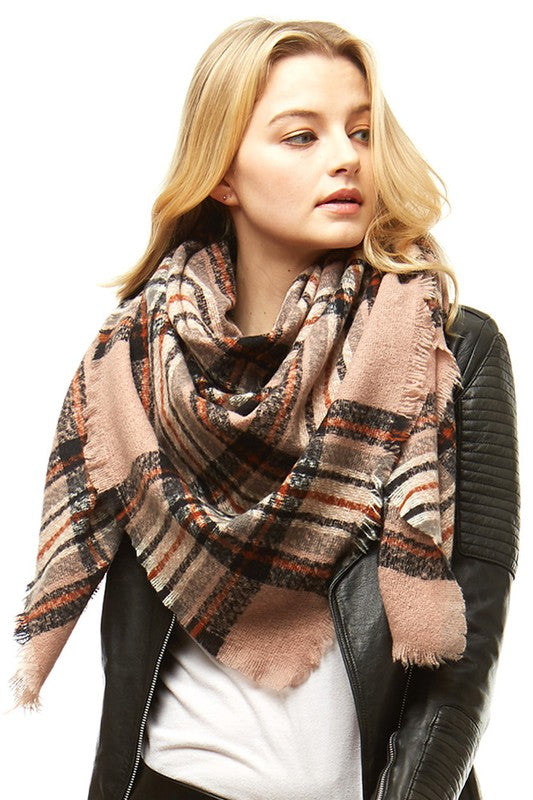 Pink Plaid Blanket Scarf