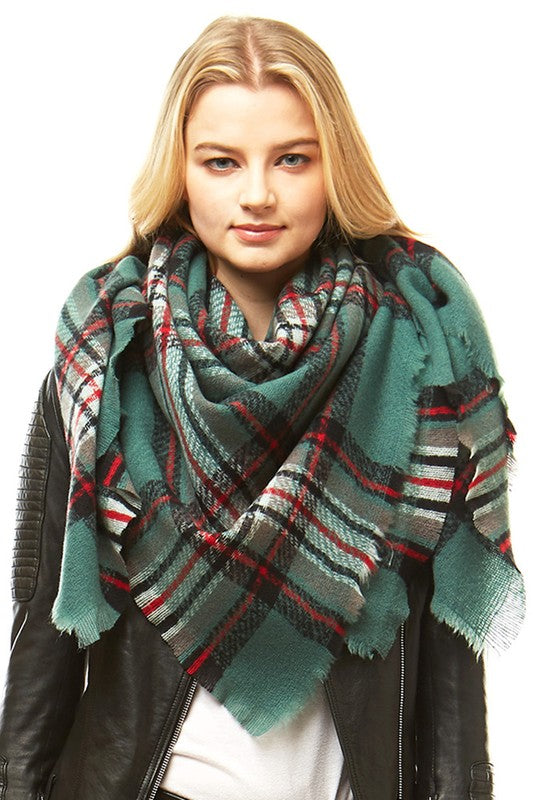 Seafoam Plaid Blanket Scarf