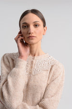 Beige Lace Yoke Sweater by Molly Bracken