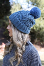Cable Knit Pom Pom Beanie Hat in Multiple Colors