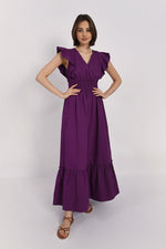 Purple Ruffle Sleeve Smocked Maxi Dress by Molly Bracken