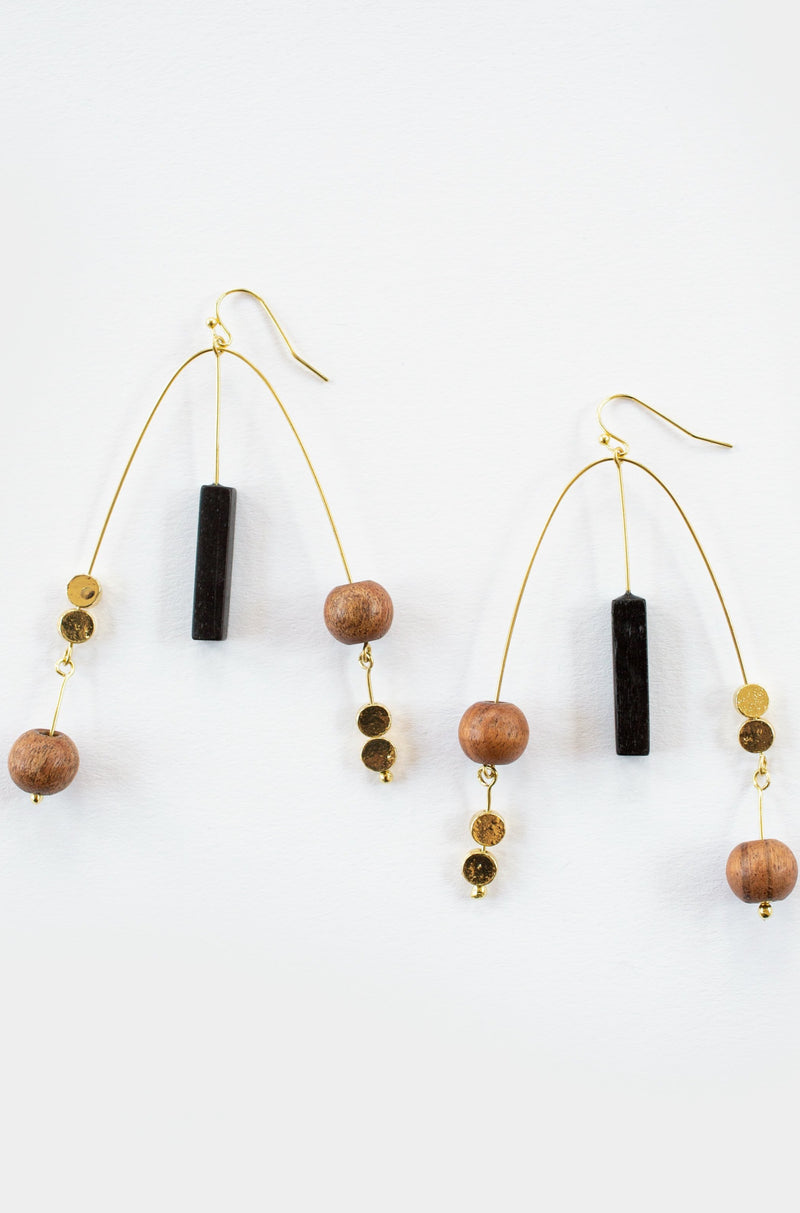 Black and Wood Kelsey Mobile Earrings by Mata Traders