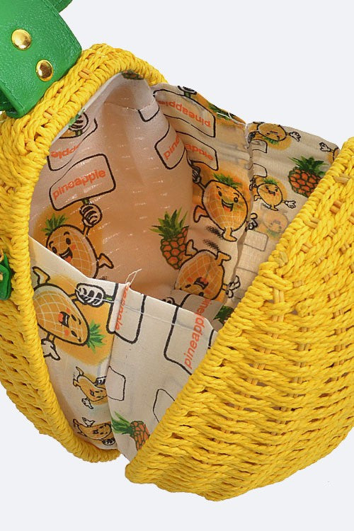 Wicker Yellow Pineapple Crossbody Bag