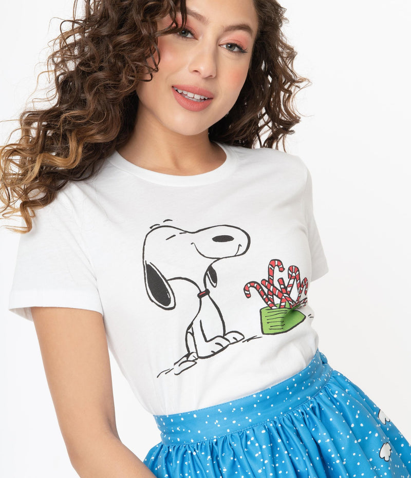 Final Sale Snoopy Candy Canes Fitted Charlie Brown T-Shirt Top by Unique Vintage