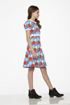 Blue & Red Striped Polka Dot Kids Dress by Orchid Bloom