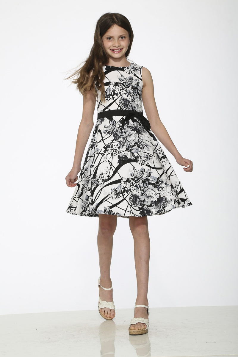 Black and White Bouquet Floral Kids Dress