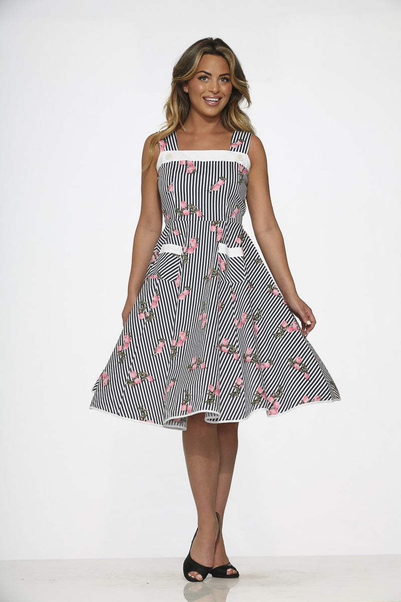 Pink Lemons and Navy Stripe Dress by Orchid Bloom