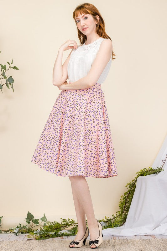 Pink and Purple Cherry Print Full Skirt by Tulip B.