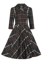 Brown and Black Plaid Ariella Dress by Hearts & Roses London