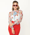 Blue Cherry Sheer Tie Neck Blouse