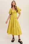 Lemongrass Puff Sleeve Midi Dress