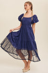 Embroidery Tiered Maxi Dress in Navy