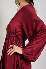 Balloon Sleeve Mini Dress in Merlot