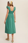 Scalloped Edge Ruffle Sleeve Midi Dress in Green