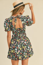 Black Floral Bubble Hem Mini Dress