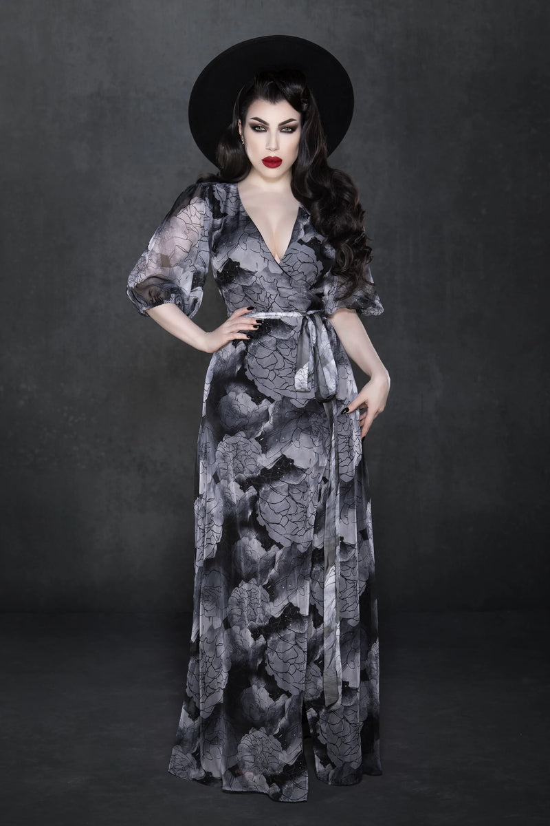 Grey Floral Winona Maxi Dress by Katakomb Modern Millie Grey Floral Winona Maxi Dress by Katakomb Modern Millie