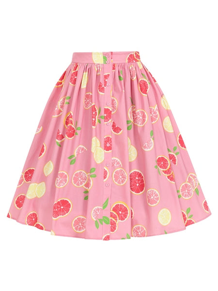 Grapefruit Button Front Full Skirt