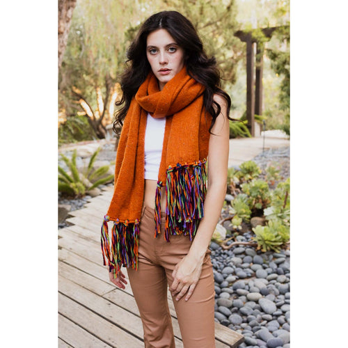 Rust Colorful Fringe Scarf