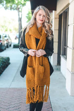 Mustard Chunky Tassel Scarf with Pockets