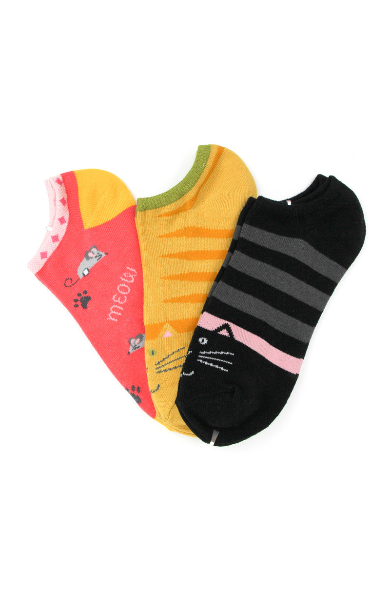 Kitty No-Show Ankle Socks 3-Pack