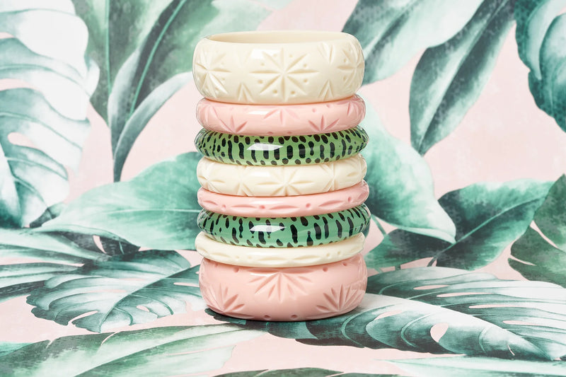 Cream Narrow Heavy Carve Bangle by Splendette