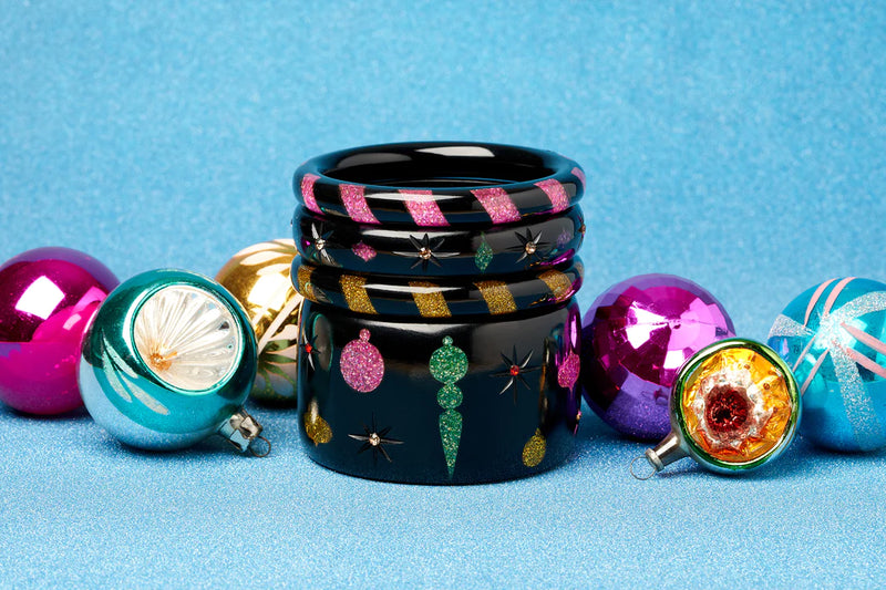 Gold and Black Candy Striped Bangle Bracelet by Splendette