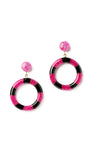 Black and Pink Candy Striped Hoop Earrings by Splendette