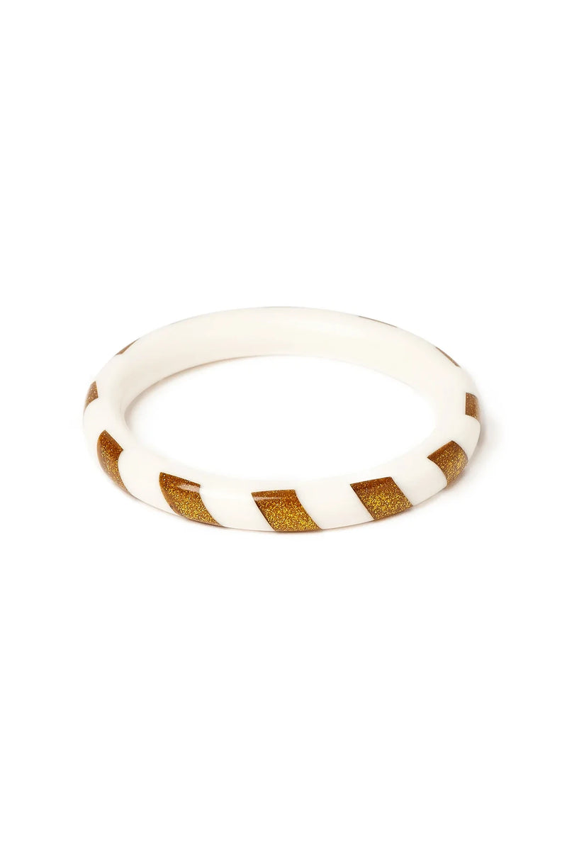 Gold and White Candy Stripe Bangle Bracelet by Splendette