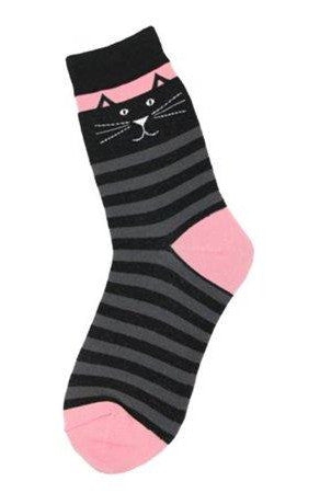 Black Kitty Striped Women's Ankle Socks by Foot Traffic