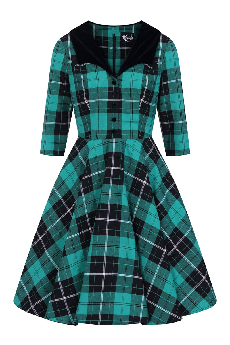 Spearmint Green and Black Plaid Beryl Dress by Hell Bunny