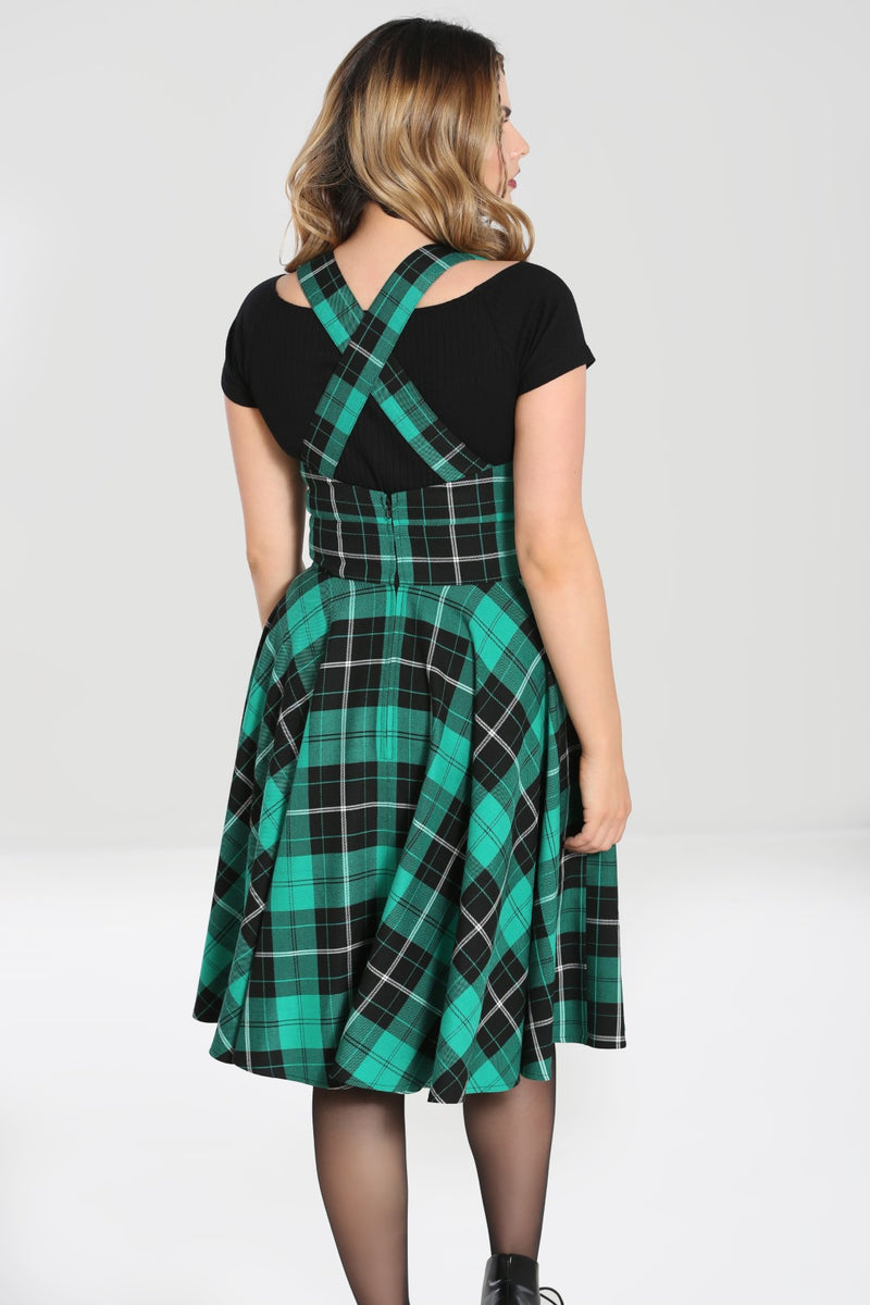 Spearmint and Black Plaid Beryl Pinafore Dress by Hell Bunny