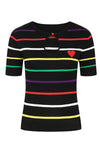 Striped and Heart Short Sleeve Sweater by Hell Bunny