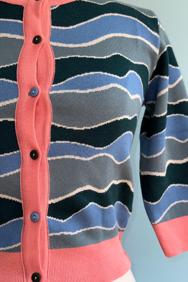 PALAVA カーディガン Vera Blue Waves Sサイズ 新品 Blue Waves Swan Jacquard Vera Cardigan by Palava – Modern Millie