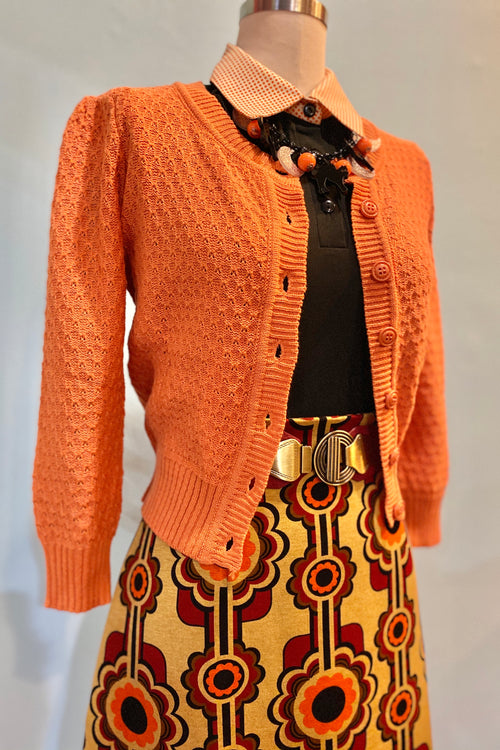 Light Orange Puff Sleeve Cropped Cardigan