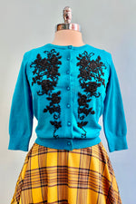 Teal Beaded Angelina Cardigan by Kissing Charlie
