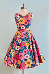 Teal Gerbera Floral V-Neck Dress by Eva Rose