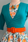 Blue and Orange Floral Gingham Dress by Orchid Bloom