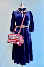 Navy Velvet Orion Dress by Hell Bunny