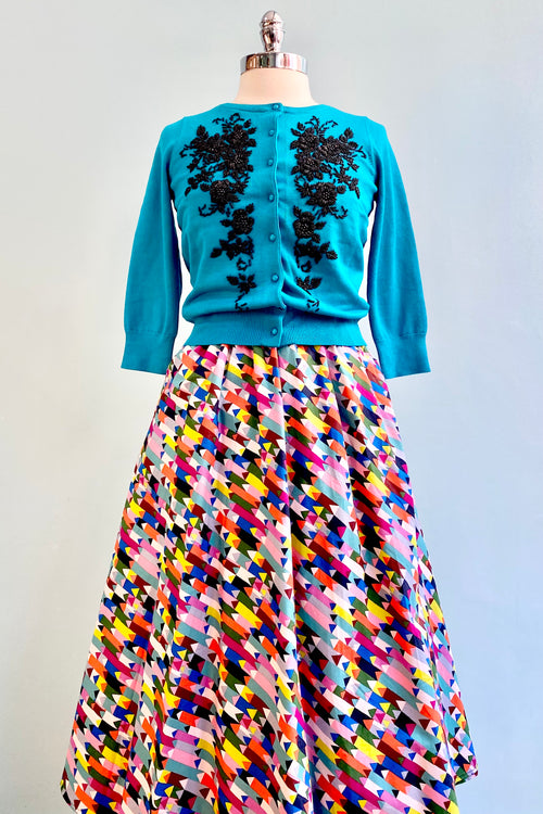 Teal Beaded Angelina Cardigan by Kissing Charlie