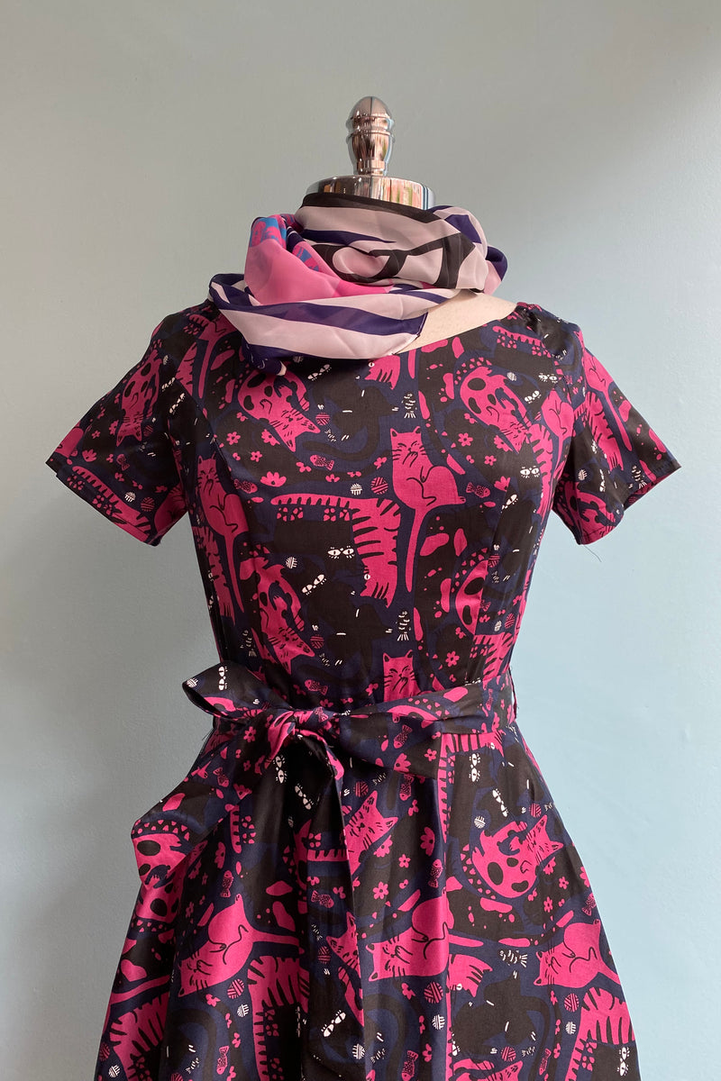 Navy and Pink Kitty Cat Maze Bella Dress by Miss Lulo