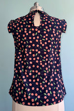 Navy and Pink Cherry Print Top by Tulip B.