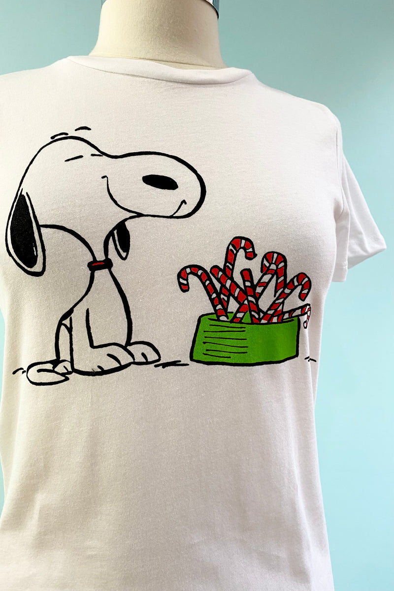 Final Sale Snoopy Candy Canes Fitted Charlie Brown T-Shirt Top by Unique Vintage