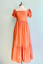 Rust Square Neck Ruffle Maxi Dress